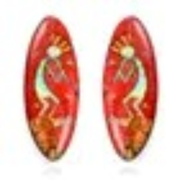 Coral & Multi Gemstone Kokopelli Earrings and Pendant on 24" adjustable SS Chain - Picture 8 of 14